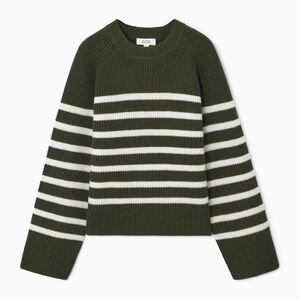 COS Green and White Striped Wool Sweater — Size Medium